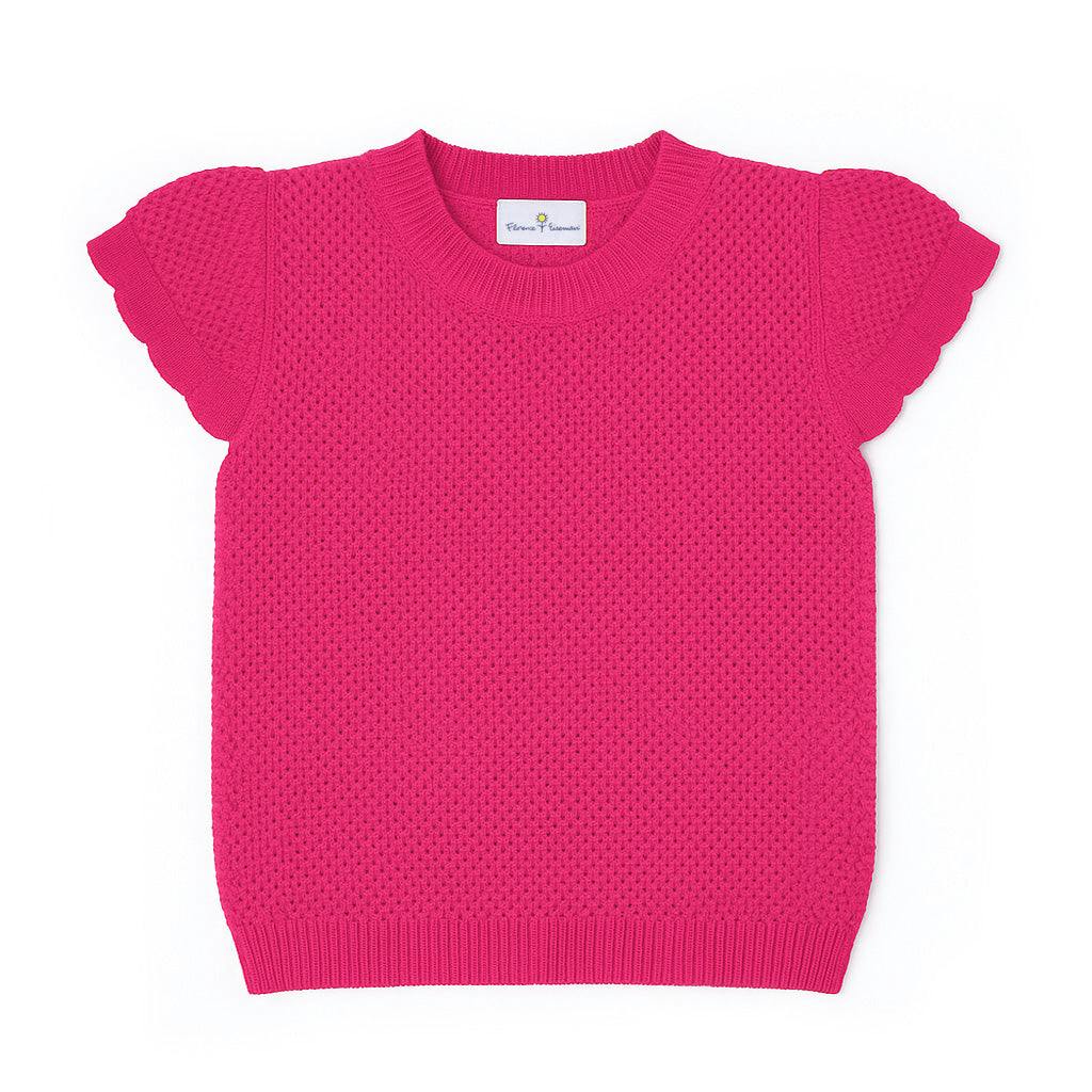 Short Sleeve Sweater With Scallop Edges