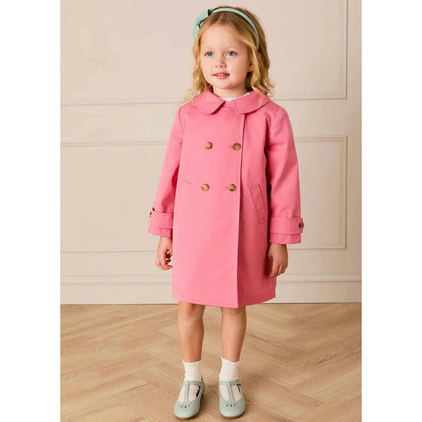 Double Breasted Margaret Floral Lined Rain Coat in Raspberry (18mths-12yrs)