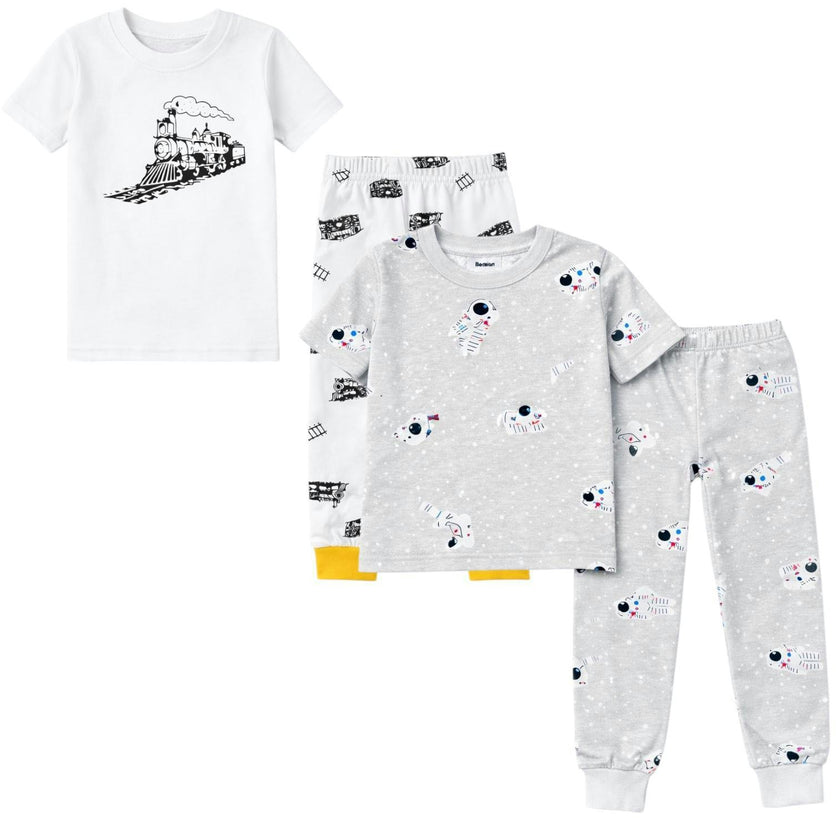 Kids and Toddlers 2 Pack Trains/Astronauts Shorts Sleeve Snug Fitted Pajamas