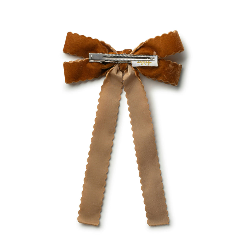Halo Luxe Opaline Velvet Scalloped Long Tail Clip - Brown