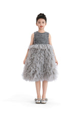 Gray Textured Bodice Tulle Gown