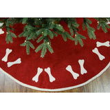Bones on Red Christmas Tree Skirt in Hand Felted Wool