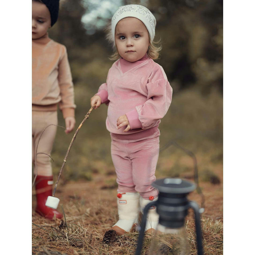 Baby Girls Velour Neck Sweater & Pant 2-Piece Set