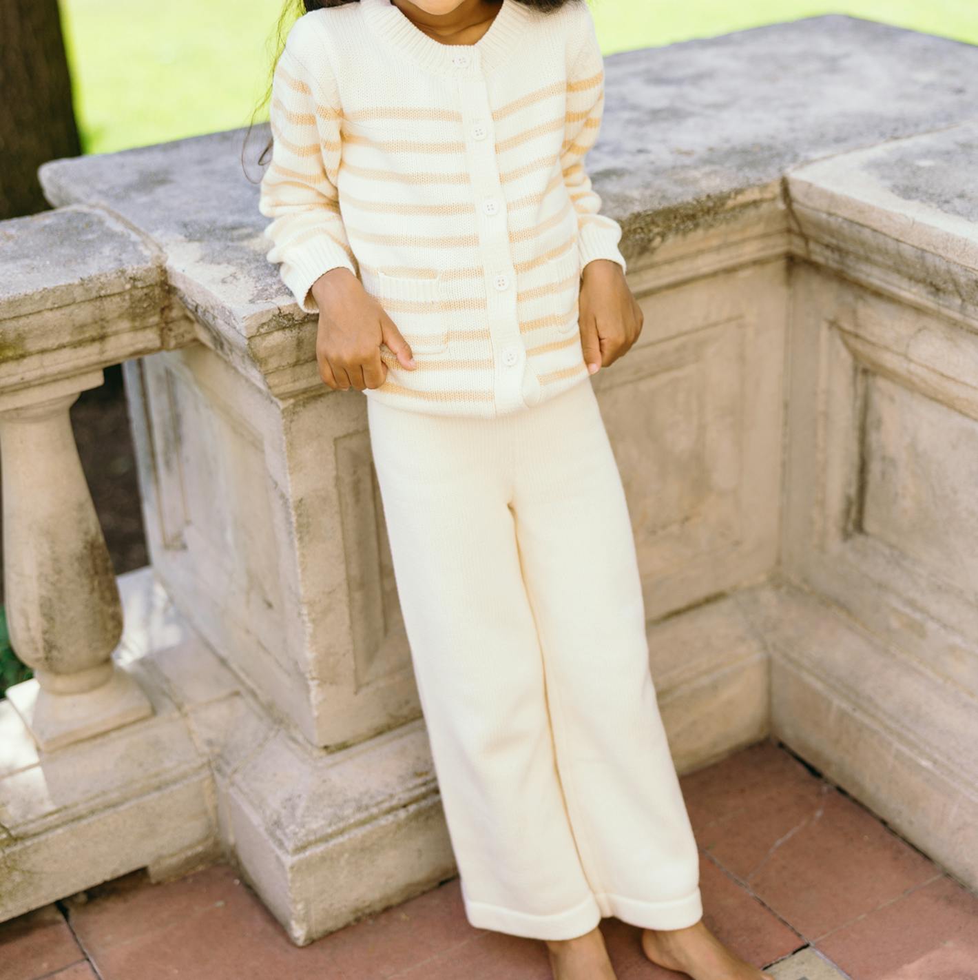unisex cream wide leg knit pant