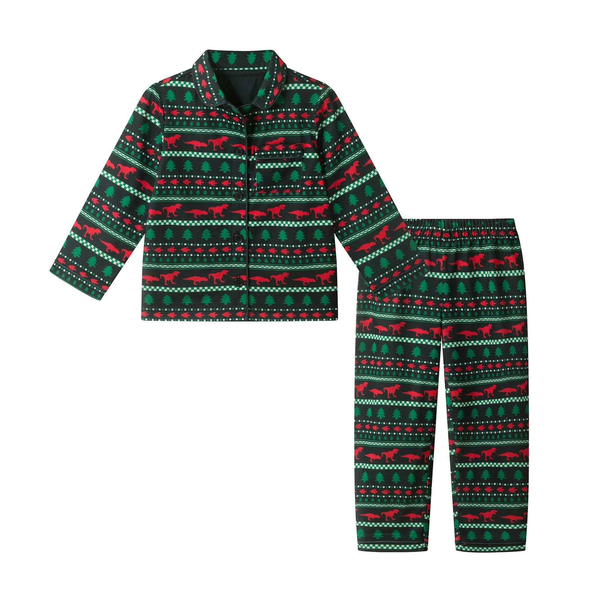 Boys Buttondown Pajama Set | Holiday Dinos