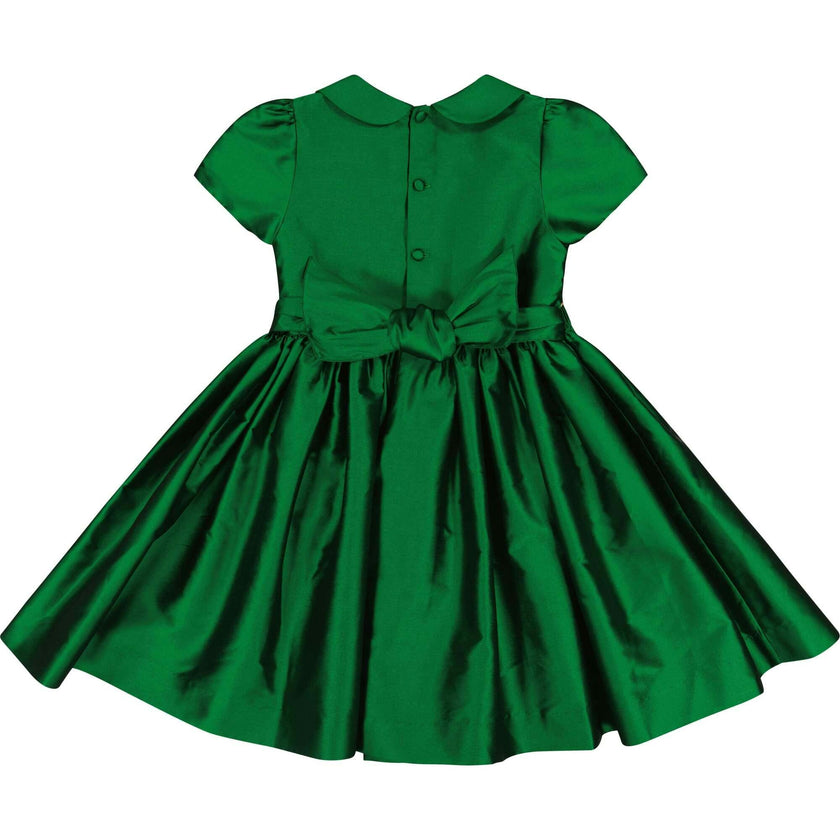 Stella Green Silk Short Sleeve Smocked Dress