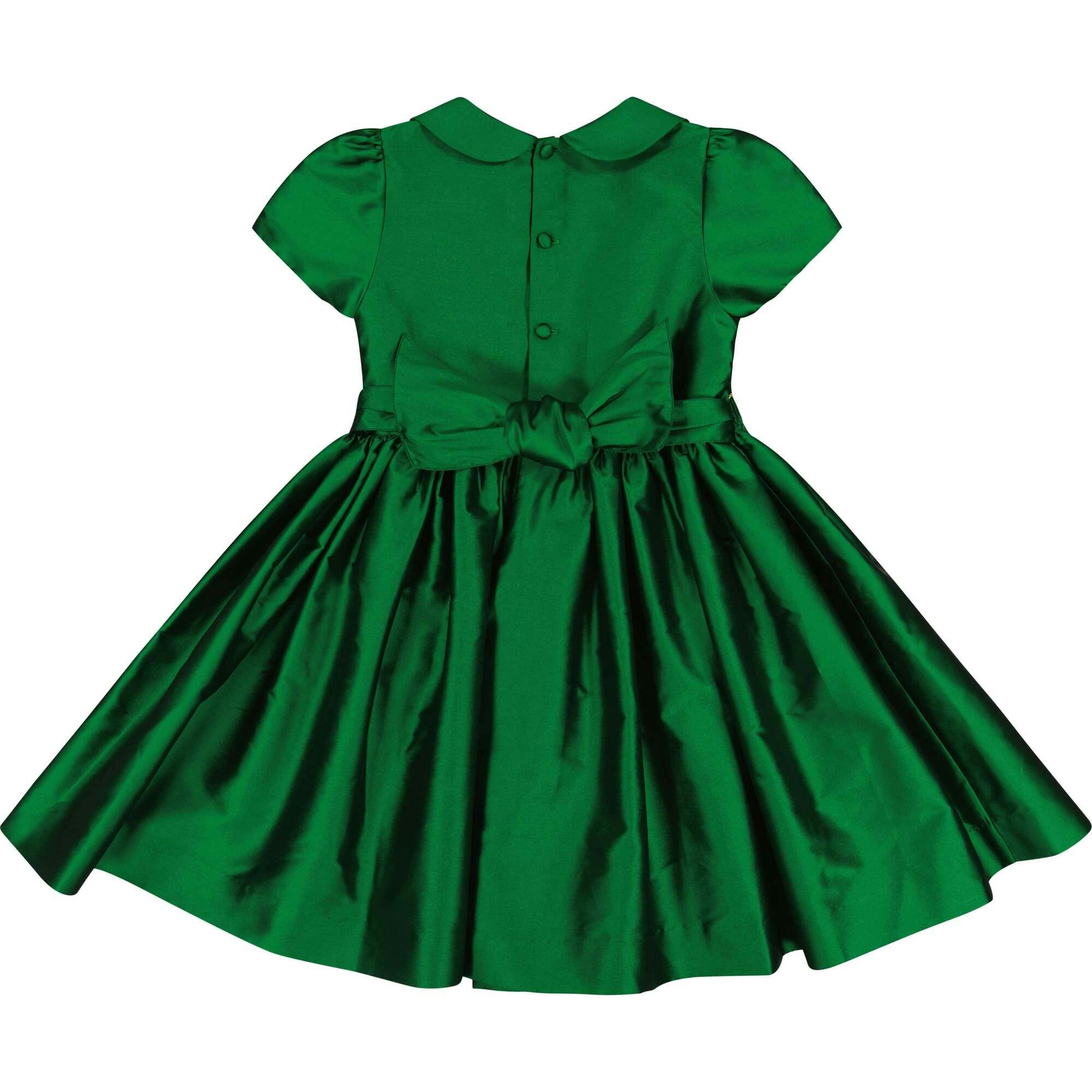Stella Green Silk Short Sleeve Smocked Dress