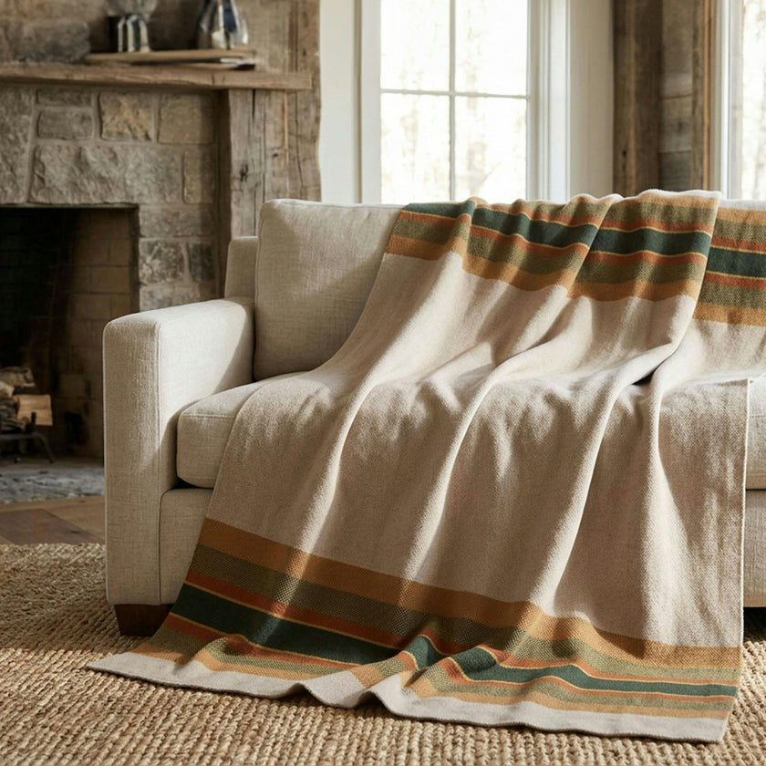 Cotton Sustainable Knit Throw Blanket | Lodge Stripe