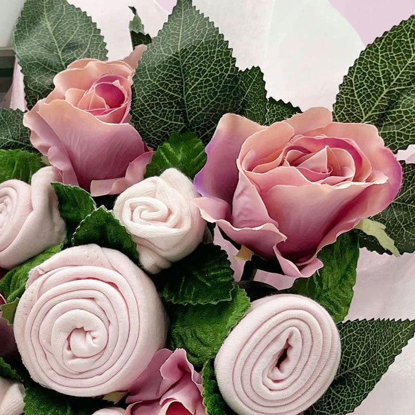 Hand Tied Baby Clothes Bouquet With Personalized Snuggle Wrap