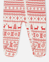 Organic Cotton Baby One-Piece Pajamas Red And White Fairisle