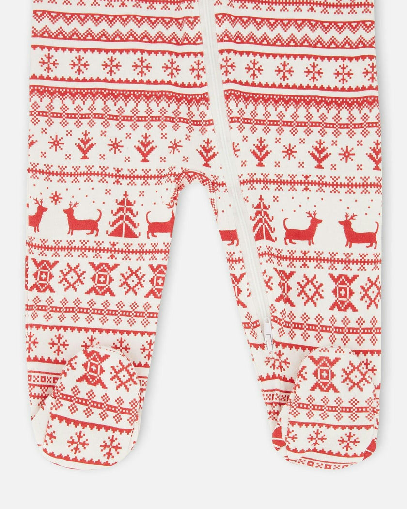 Organic Cotton Baby One-Piece Pajamas Red And White Fairisle