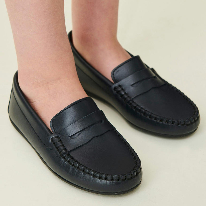 Navy Leather Boy Loafer Shoes