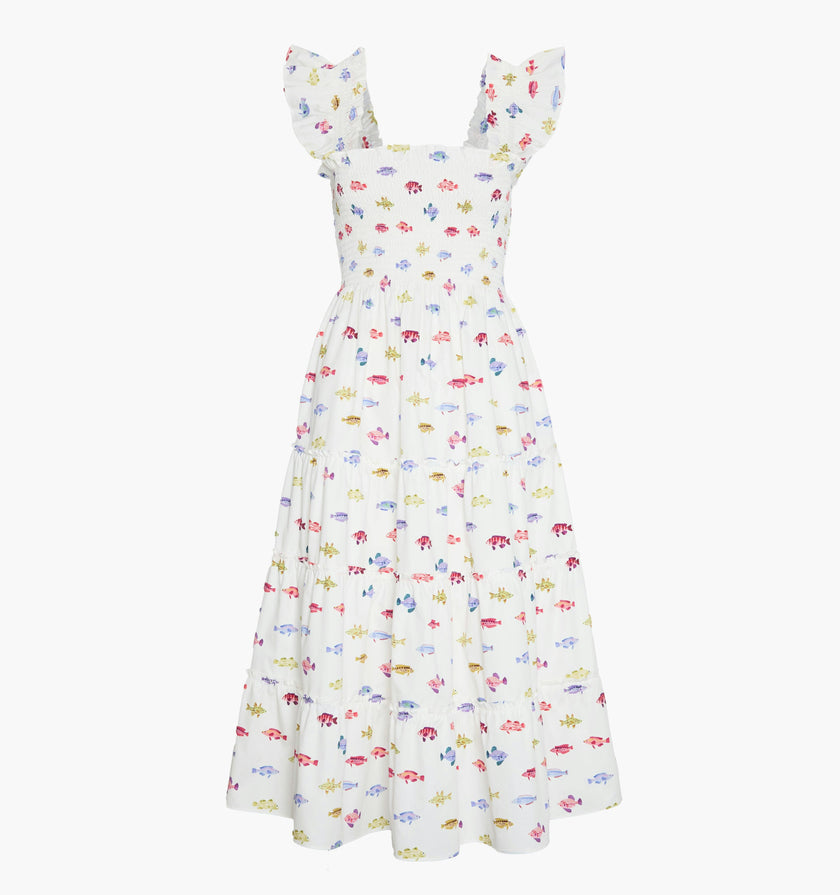 The Ellie Nap Dress - White Rainbow Fish