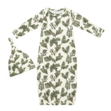 Pine Brushed Newborn Gown & Hat Set
