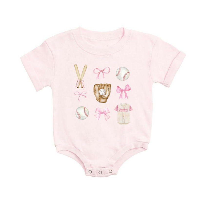 Baseball Cutie Short Sleeve Romper - Ballet