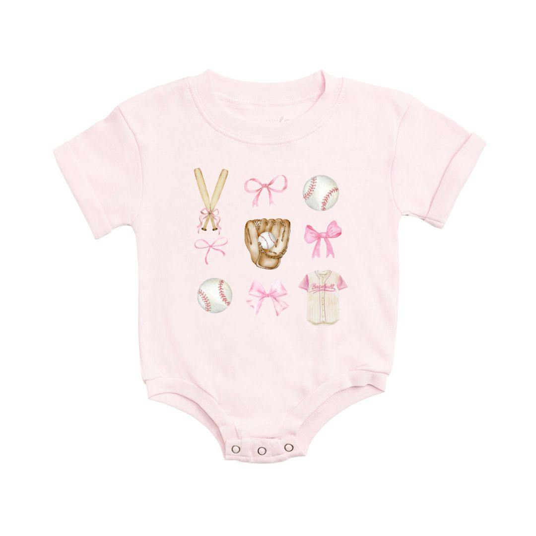 Baseball Cutie Short Sleeve Romper - Ballet