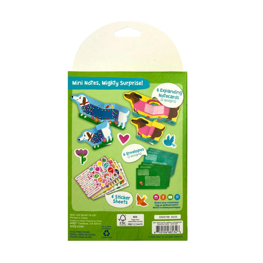 Tiny Tadas! Note Cards and Sticker Set - Playful Pups - 6 Cards Envelopes
