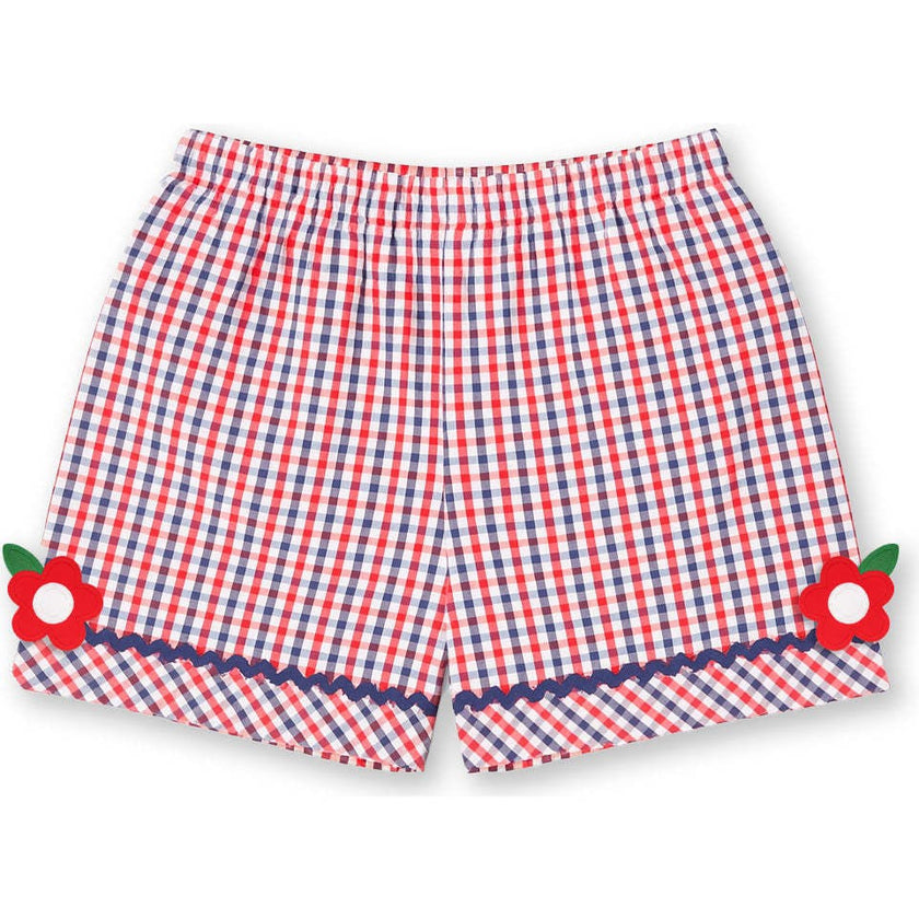 Plaid Seersucker Shorts With Ric Rac & Flowers