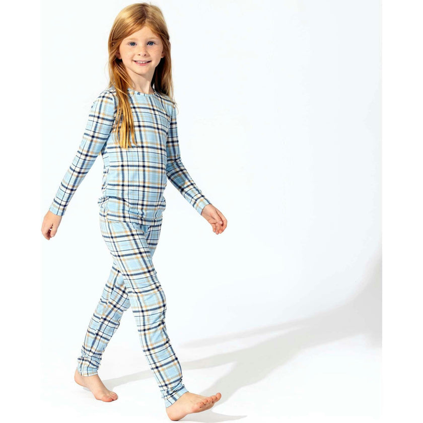 Holiday Plaid Blue Bamboo Kids Pajamas