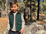 FISHER green padded vest with cord trim