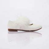 White Matte Fur Strap Flats