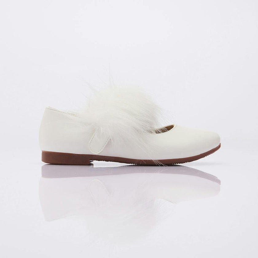White Matte Fur Strap Flats