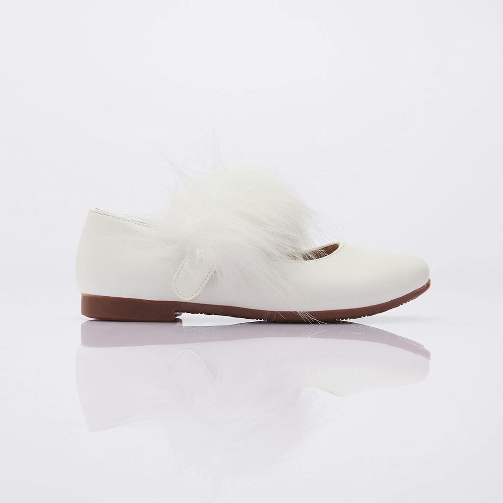 White Matte Fur Strap Flats