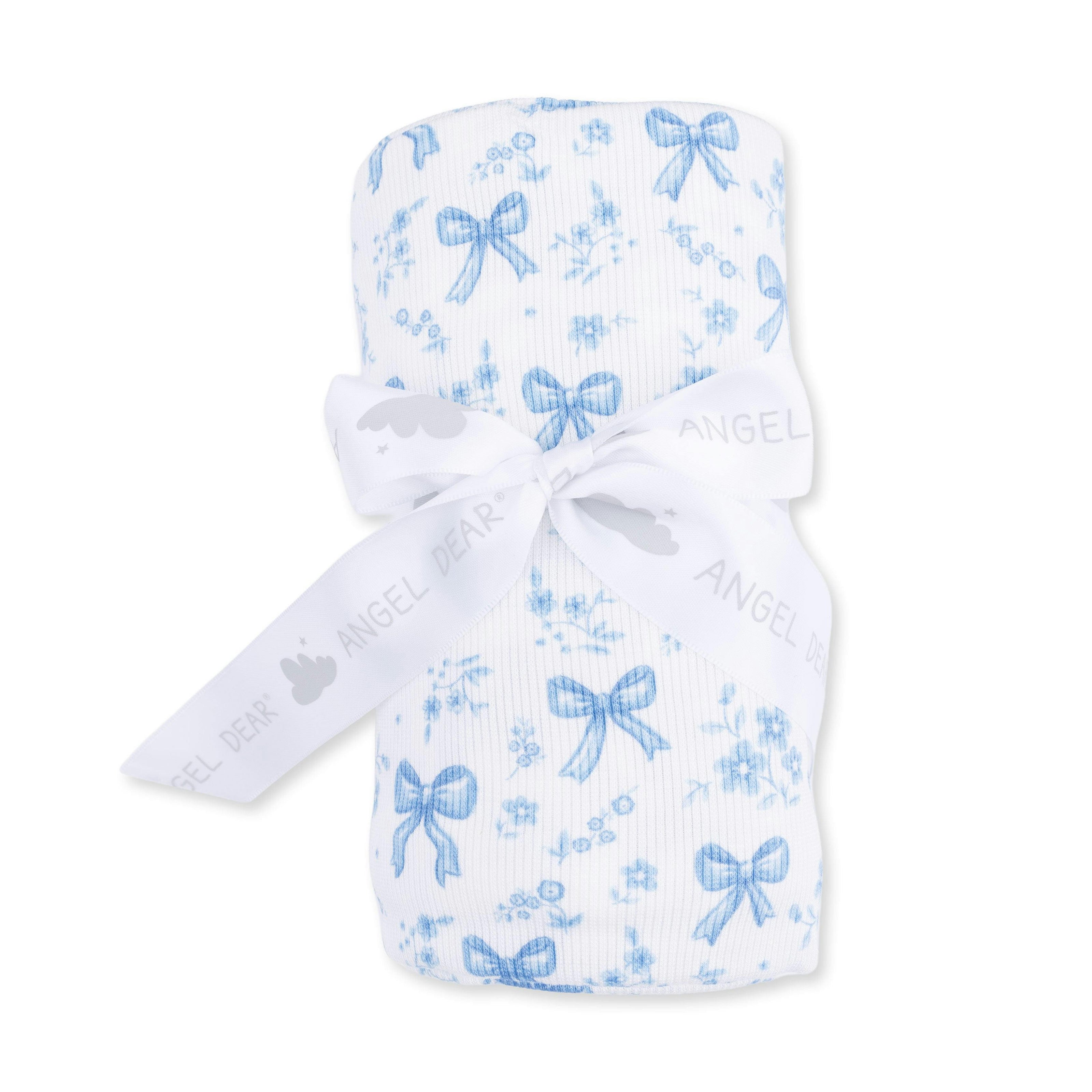 Blue Bows and Flowers - Swaddle Blanket