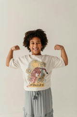 Girls Cotton Screen-Printed Tee in Courageous Tiger