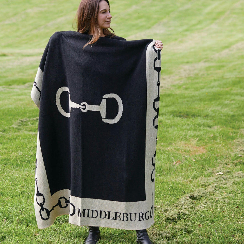Custom Personalized Equestrian Sustainable Knit Throw Blanket - Snaffle Bit Border