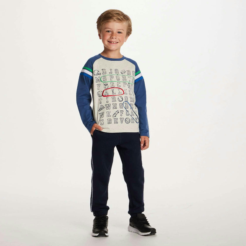 Kids Long Sleeve Raglan Color Blocked Alphabet Tee