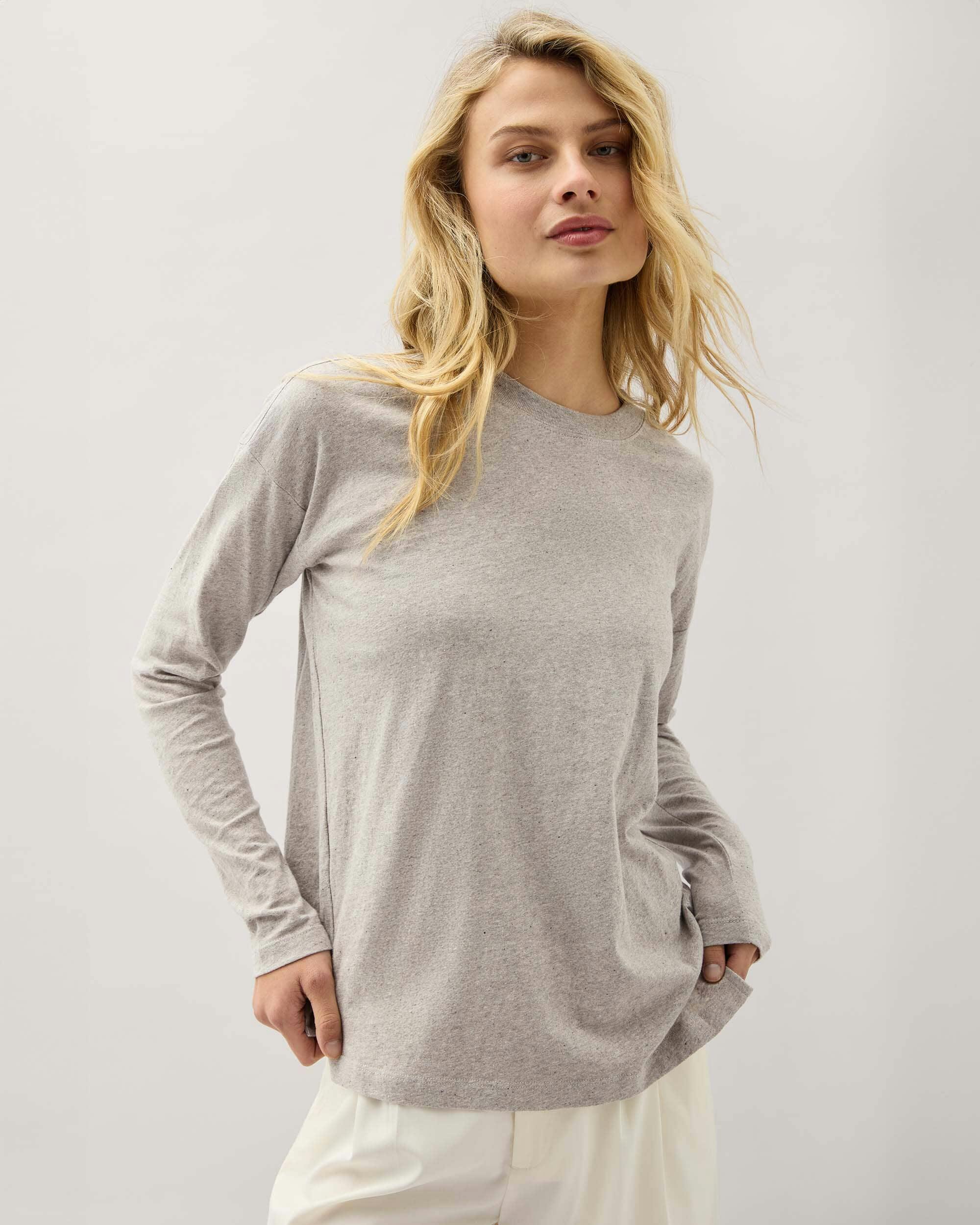 Womens Vintage Jersey Long Sleeve Tee - Recycled Cotton Jersey - Athletic Heather Grey