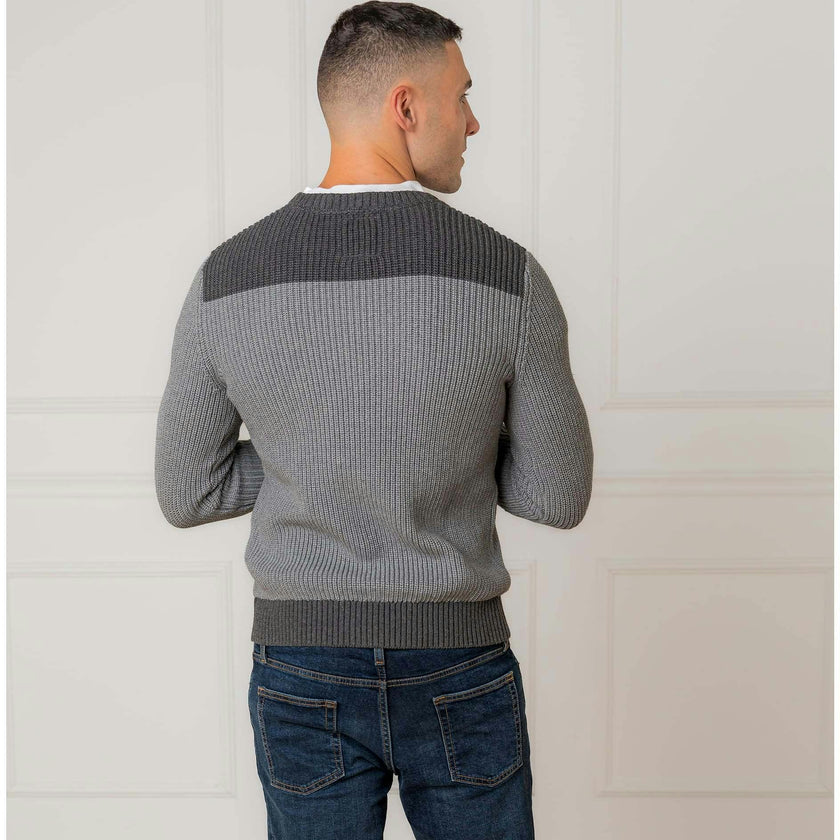 Men's Organic Crew Neck Shoulder Detail Sweater, Grey