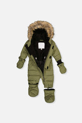Baby Original One Piece Puffy Snowsuit With Removable Mittens And Boots Olive Green