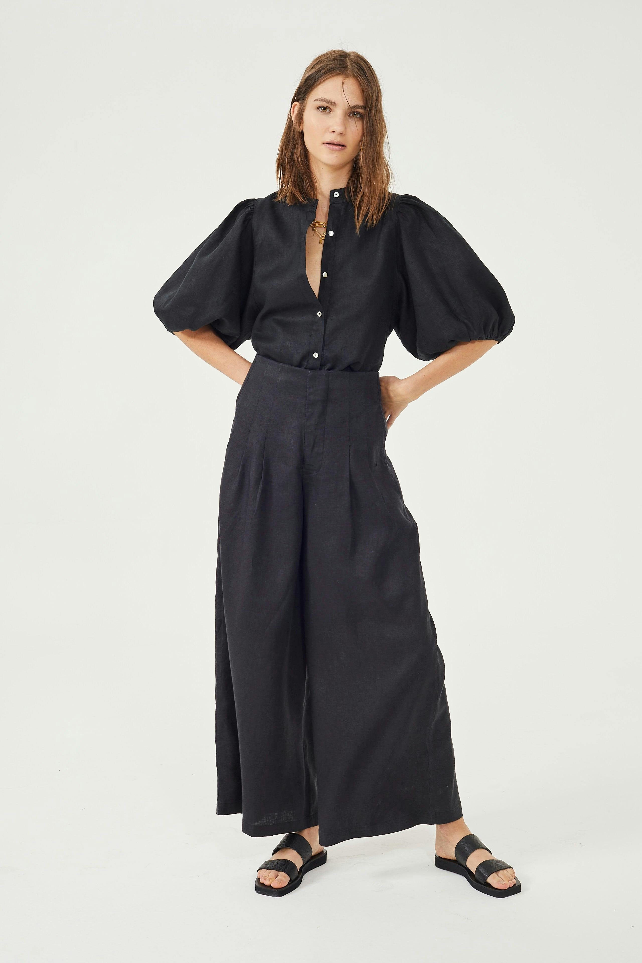 Culotte Linen Pants - Black