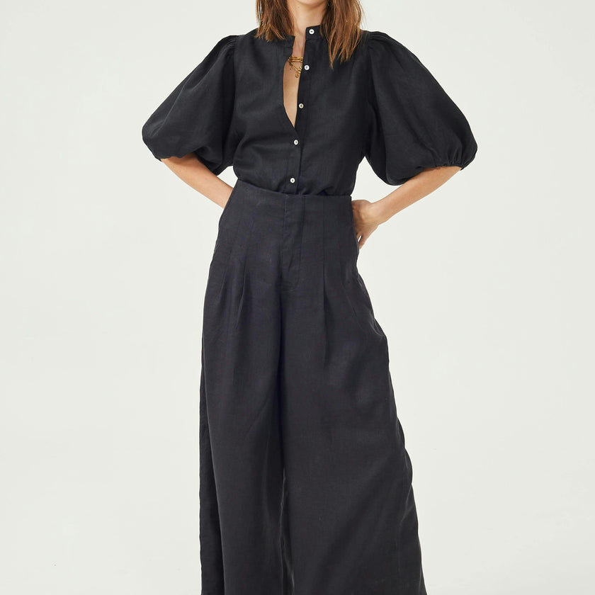 Culotte Linen Pants - Black
