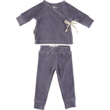 Ribbed Velour Long Sleeve Kimono Top & Pant 2-Piece Set, Blue