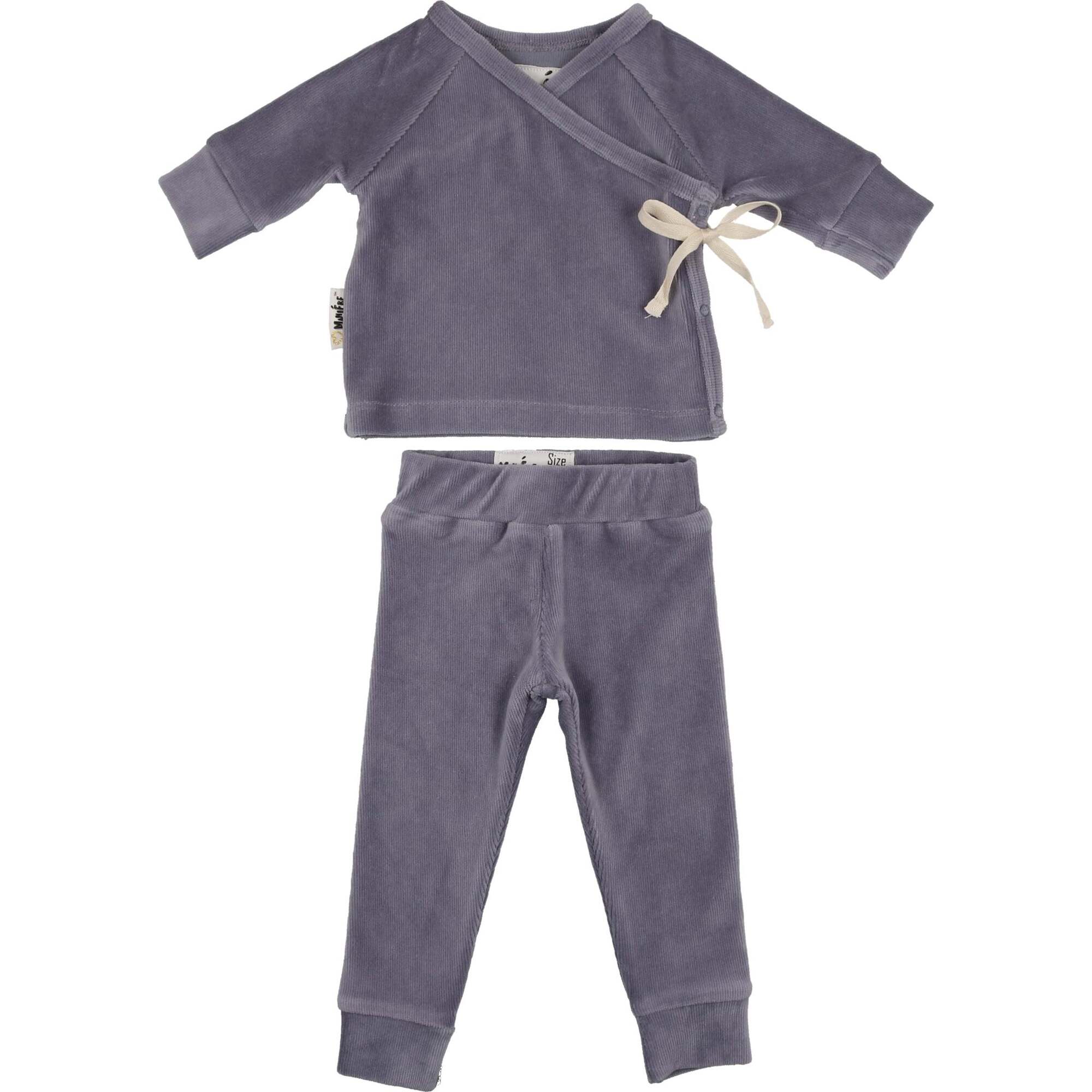 Ribbed Velour Long Sleeve Kimono Top & Pant 2-Piece Set, Blue
