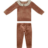 Boy's Velour Floral Peter Pan Collar Top & Pant 2-Piece Set