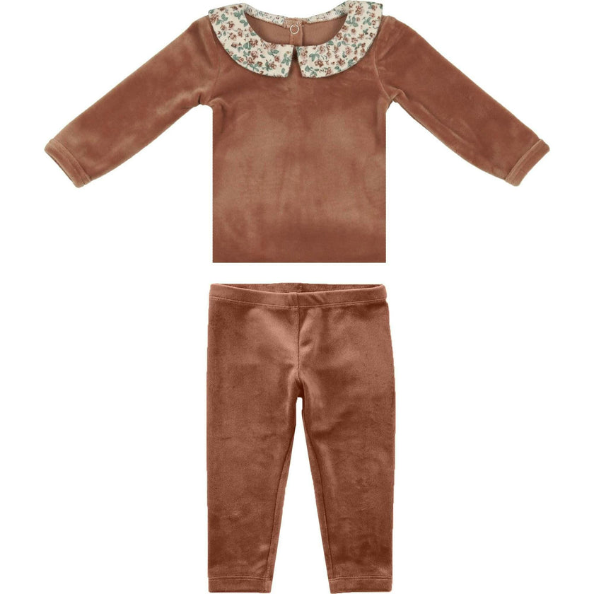 Boy's Velour Floral Peter Pan Collar Top & Pant 2-Piece Set