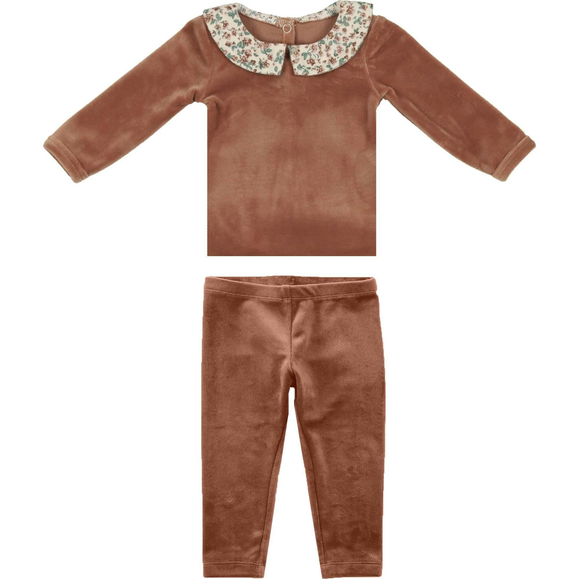 Boy's Velour Floral Peter Pan Collar Top & Pant 2-Piece Set