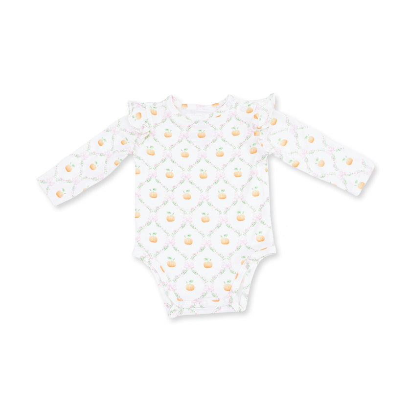 Pretty Pumpkin Trellis - Ruffle Sleeve Bodysuit with Snap Shoulder