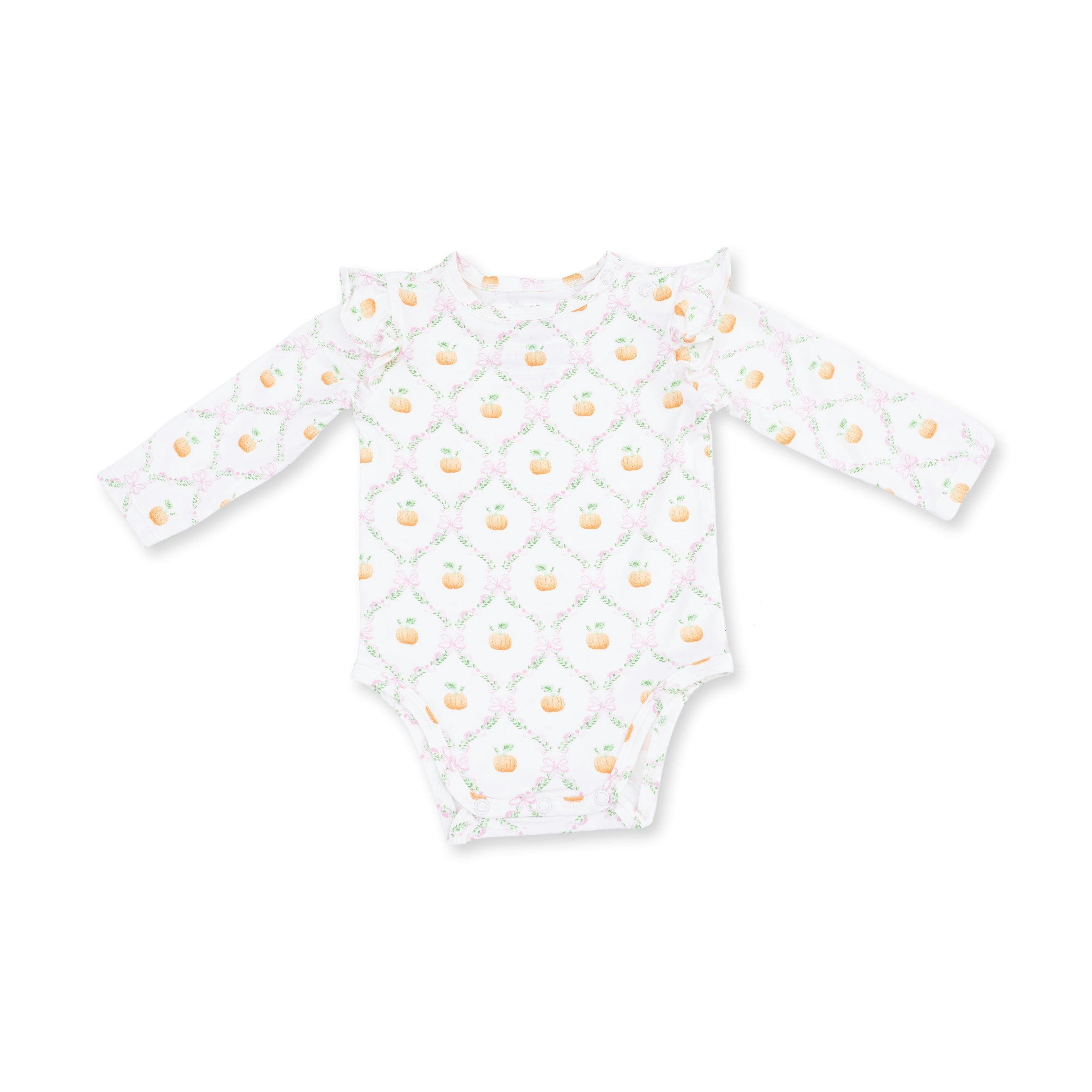 Pretty Pumpkin Trellis - Ruffle Sleeve Bodysuit with Snap Shoulder