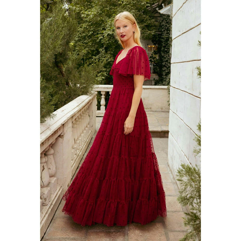 Solange Dress in Burgundy Tulle