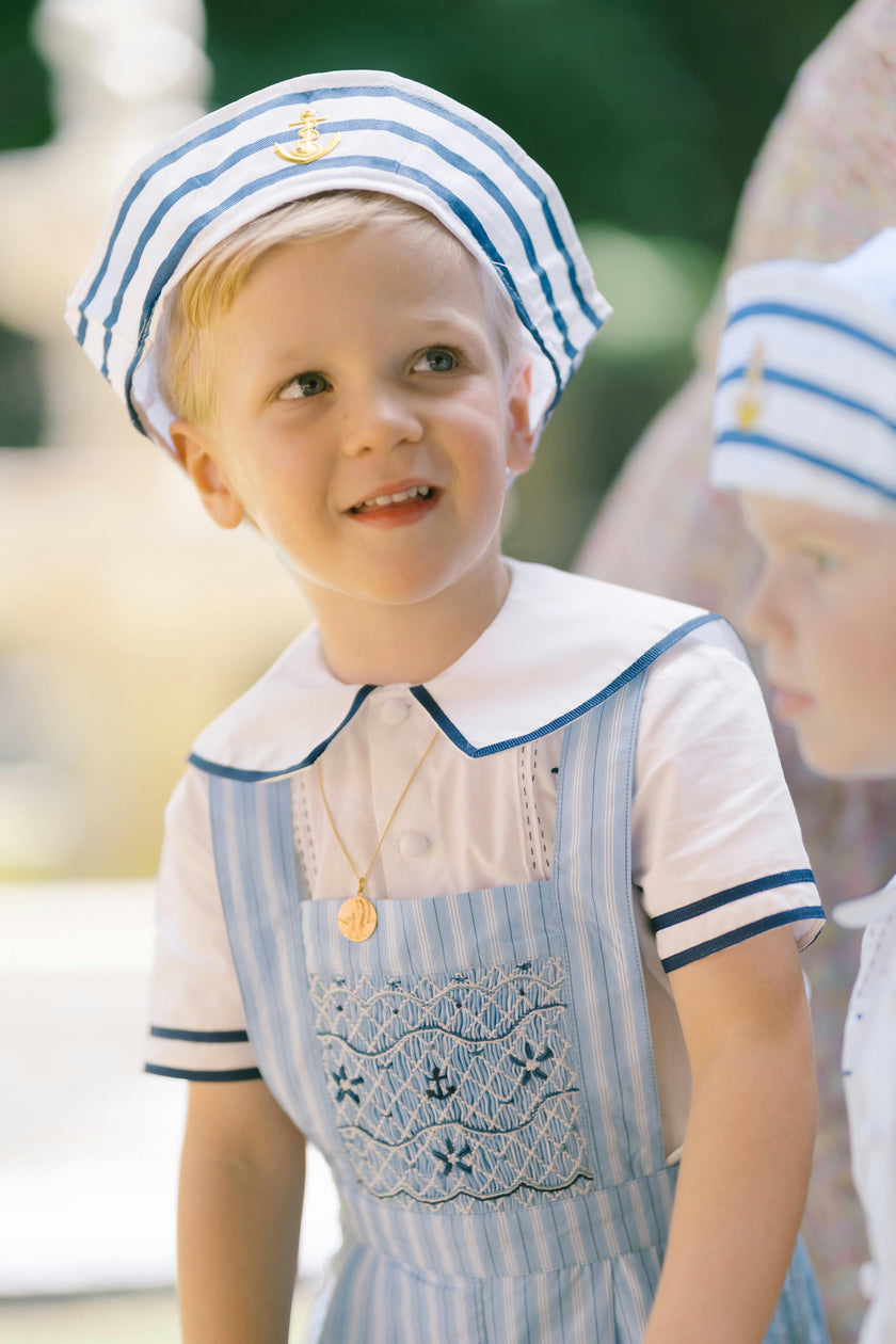 George Blue Stripe Sailor Overalls & Shirt Set