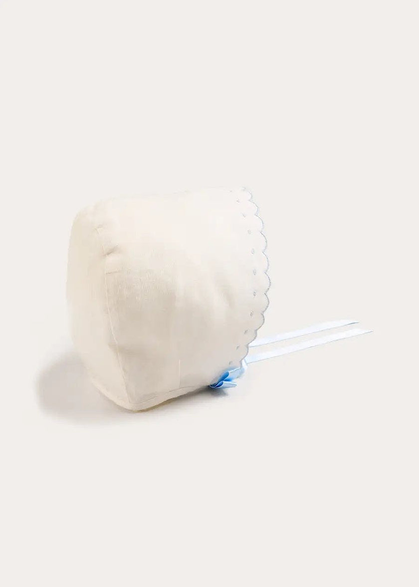 Scallop Edge Embroidered Bonnet in Blue (S-L)