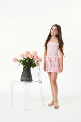Lexi Vintage Rose Ballet Pink Satin Smocked Short Sleeve Ruffle Dress