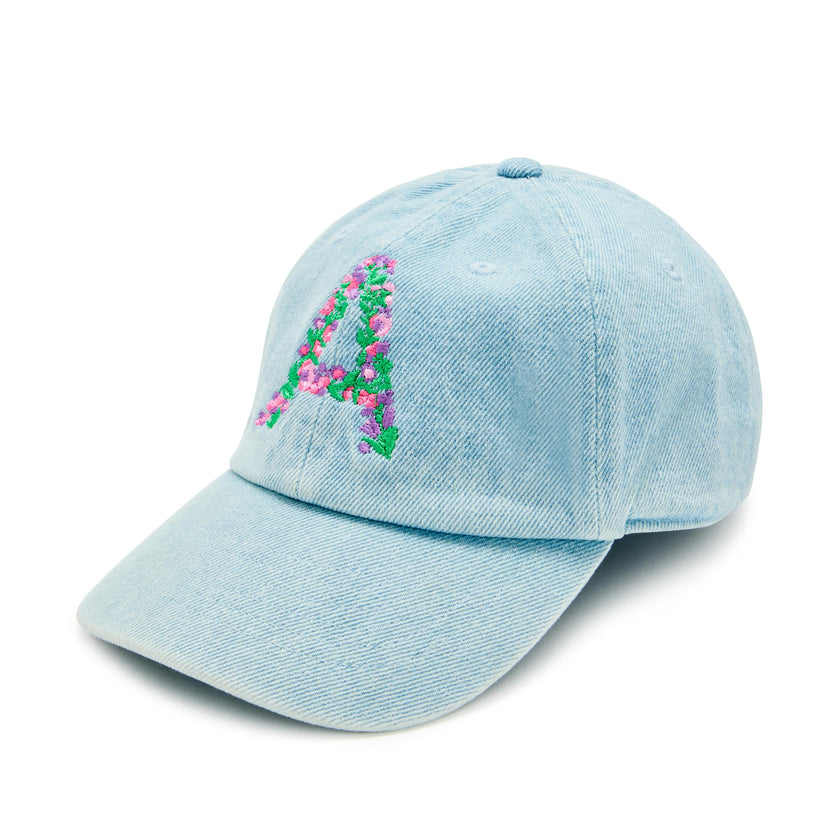 Monogram Floral Baseball Hat, Denim