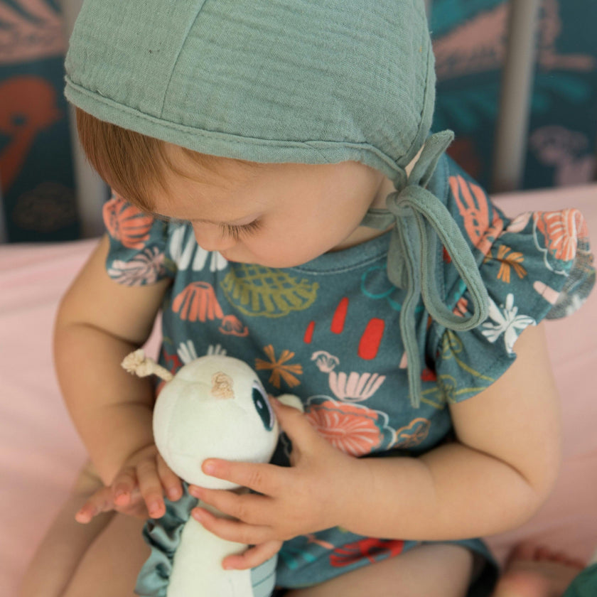 Teal Seahorse Teething Rattle