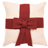 Red Bow Cream - Christmas Pillow Cover Hand Felted Wool - 20" / 14"